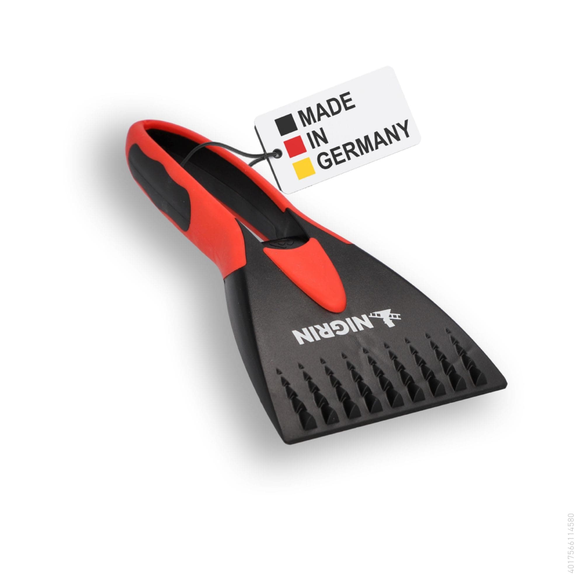 NIGRIN Car Ice Scraper Windscreen Scraper for Winter, Ergonomic Soft Handle, Stepped Ice Breaker Prongs Black/Red, Pack of 1