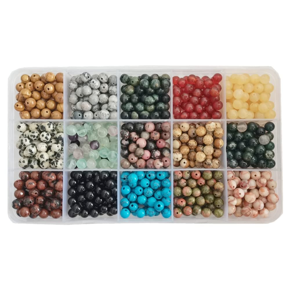 750pcs 6mm Real Natural Round Stone Beads Smooth Crystals Loose Gemstone Multi Color Mixed DIY for Jewelry Making(6mm,15 Color Mix-S1)
