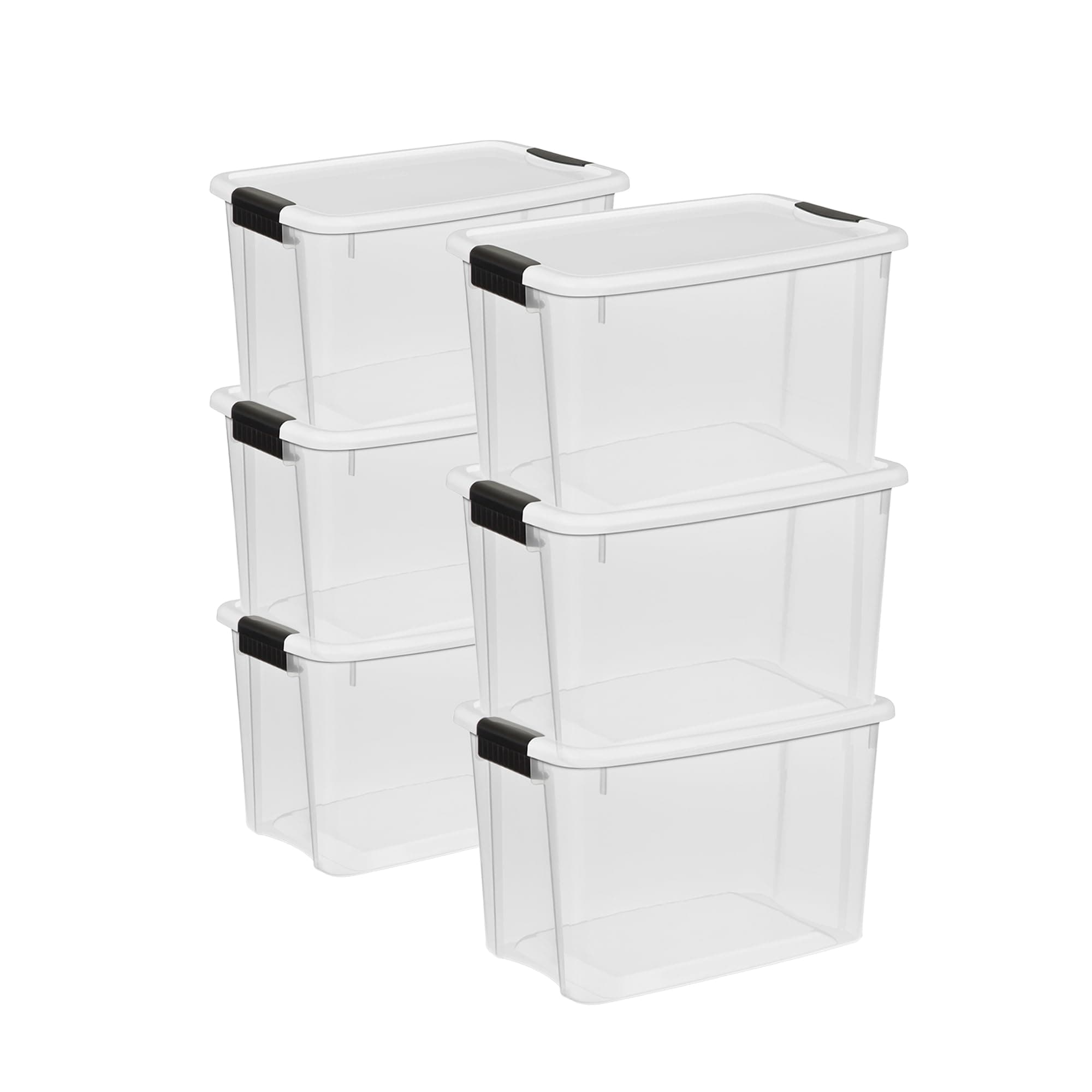 6-Pack 30 Quart Ultra Latch Box, Clear Storage Organizer Bins with Latching Lids - Stackable Plastic Containers for Home Organization in Garage, Attic, Basement, and Closet