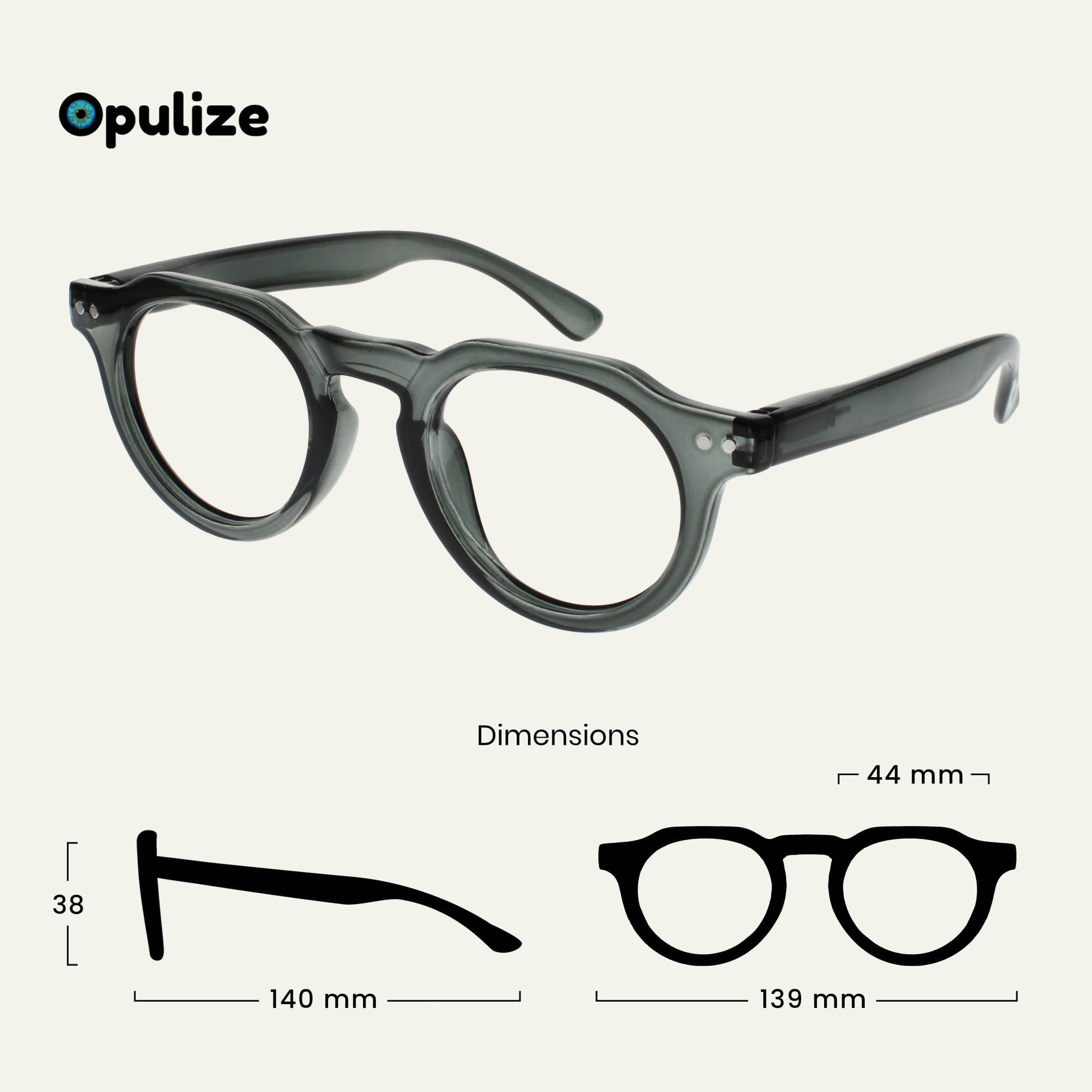 OPULIZE RIO Blue Light Blocking Reading Glasses - 2-Pack - Flat Top Frame - Green, Grey - Mens Womens - Spring Hinges - BB53-67 - +2.00