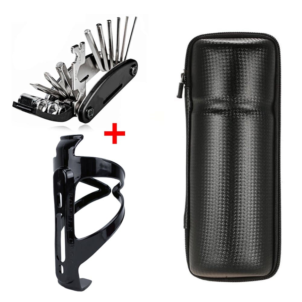 Bike Repair Tool Capsule - 16 in 1 Bike Repair Tool- Water Bottle Holder Cage, Cycling Tool Bottle Zip Bag Waterproof Carbon Fiber Leather Bike Keys Bottle Toolkit Storage Bag Riding Bicycle Accessory