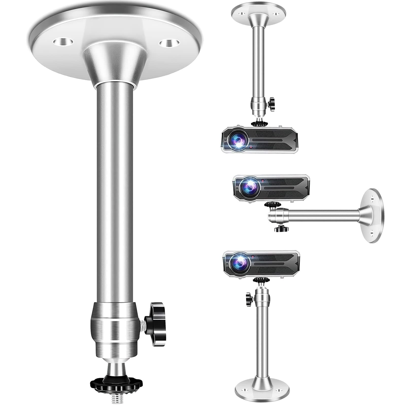 Projector Mount, Adjustable Projector Camera Wall Mount Aluminum Alloy Ceiling Mount Holder 18cm(7inch) for CCTV DVR Cameras, 5kg Load Capacity, Silver