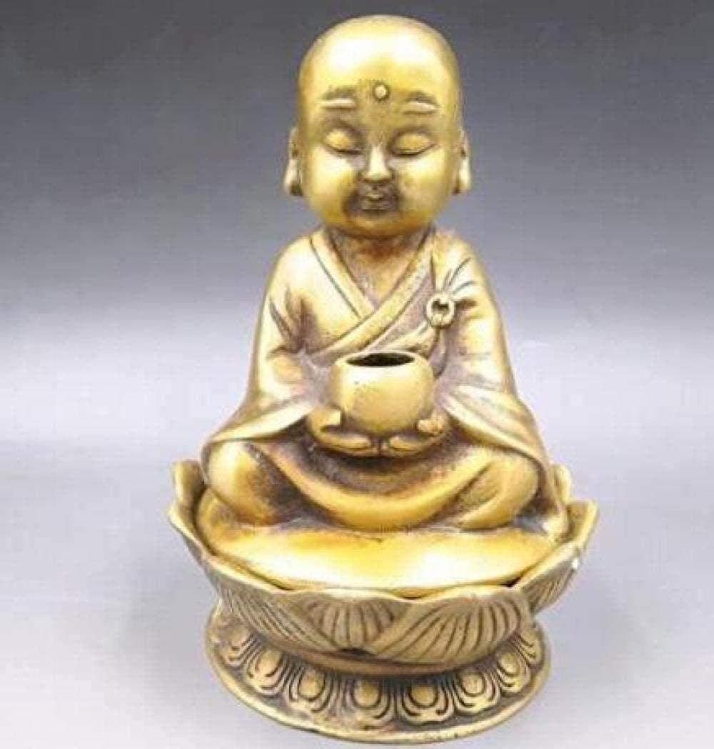 Sculptures Ornaments Statues and Figurines Chinese Old Brass Carving Lotus The Monk Hug B Incense Burner Censer Statue