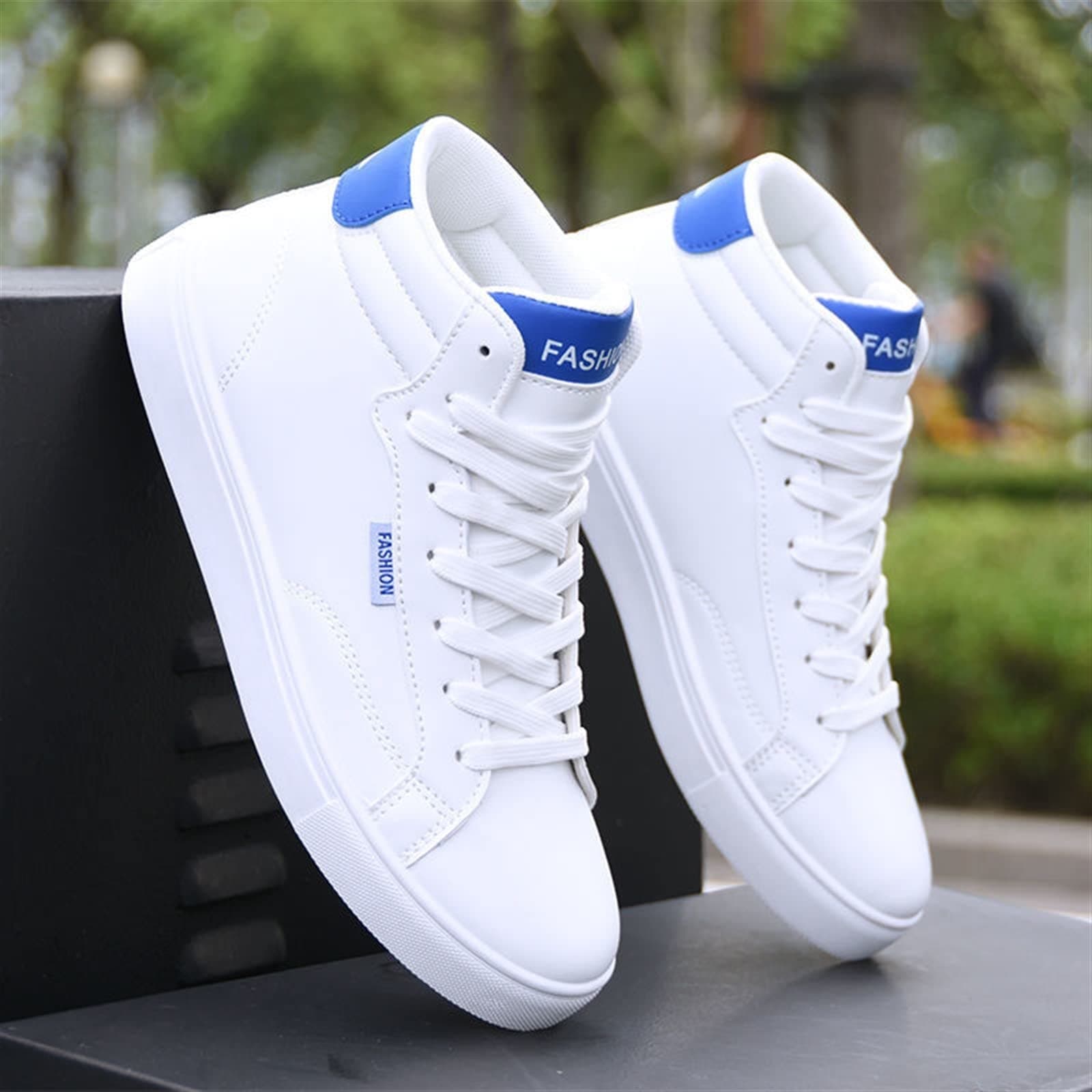 MEiiseoseo Men Gym Shoes Skateboard Shoes Men high top Sneakers Men Jogging Sport Flat Shoes Male Leather Tourism Waterproof Casual Running Board Shoes (Color : WhiteBlue, Size : 42)