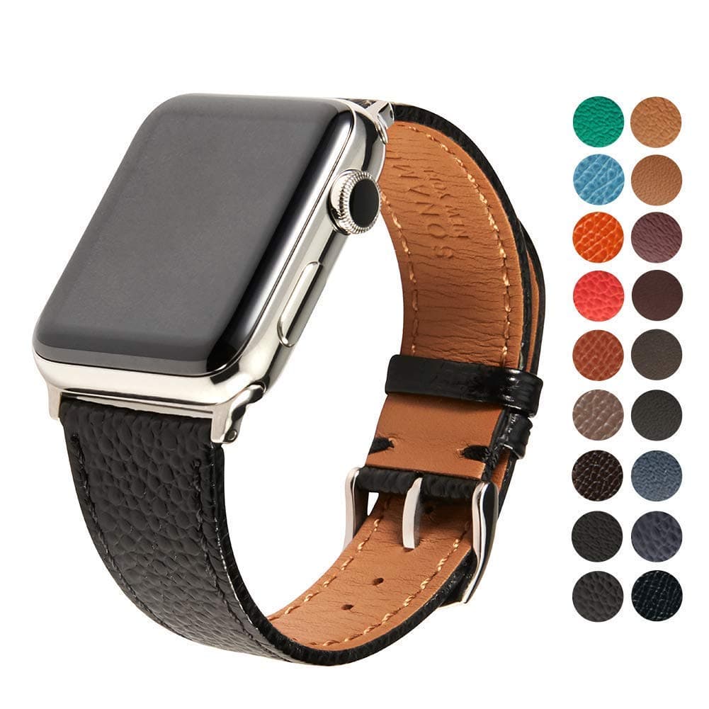 Compatible with Apple Watch Band 42mm, Premium Italian Caviar Leather Strap with Stainless Steel Buckle, Black
