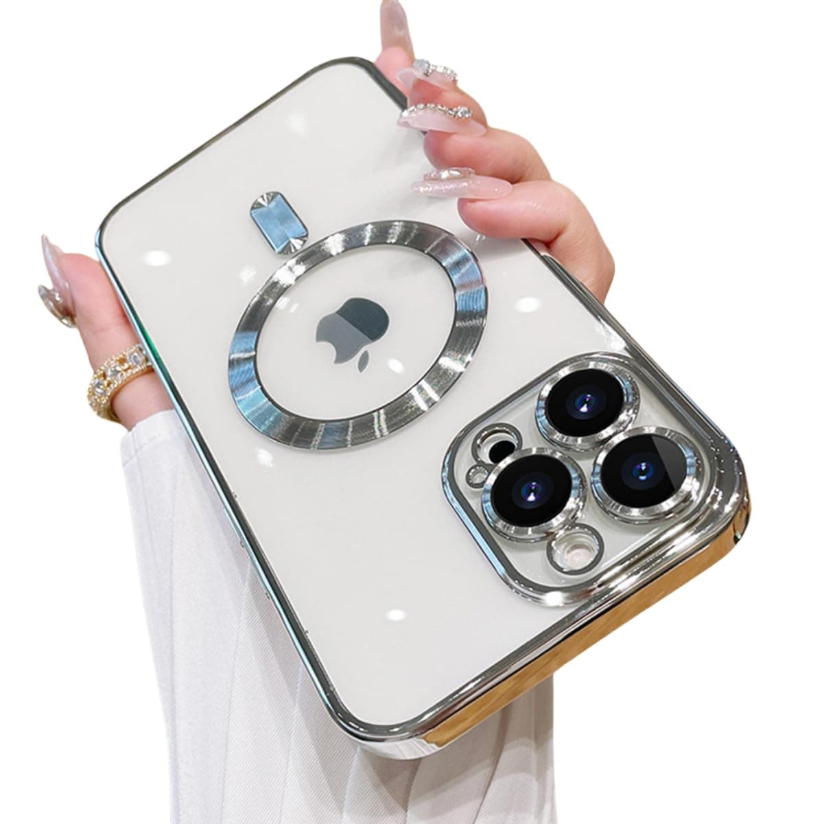 OOK Plating Case for iPhone 14 Pro Max with Camera Lens Protector (Compatible with MagSafe) Anti-Scratch Shockproof Protective Slim iPhone 14 Pro Max Case for Women Men - Silver