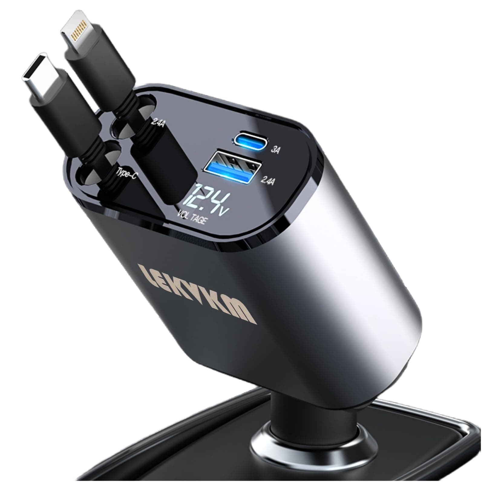 Fast Car Charger 4 Ports Car Charger Adapter Fast Charging Car Cigarette Lighter Plug for iPhone Type-C+iPhone, Samsung, Huawei