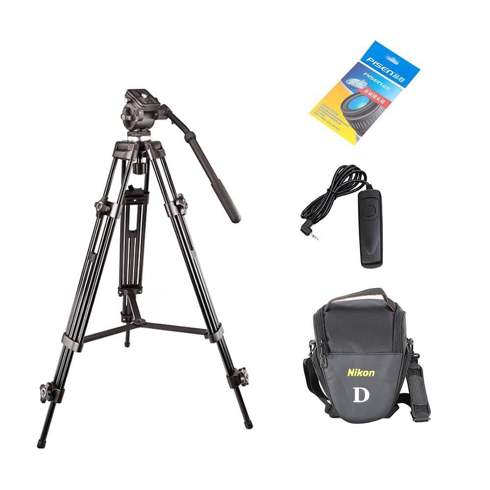 Weifeng WF-717 1.8m Professional Heavy Duty Video Camcorder Tripod with Fluid Damping Head + Lens Cleaning Paper + Camera Bag + Shutter Release Cable (WF717 1.8m)