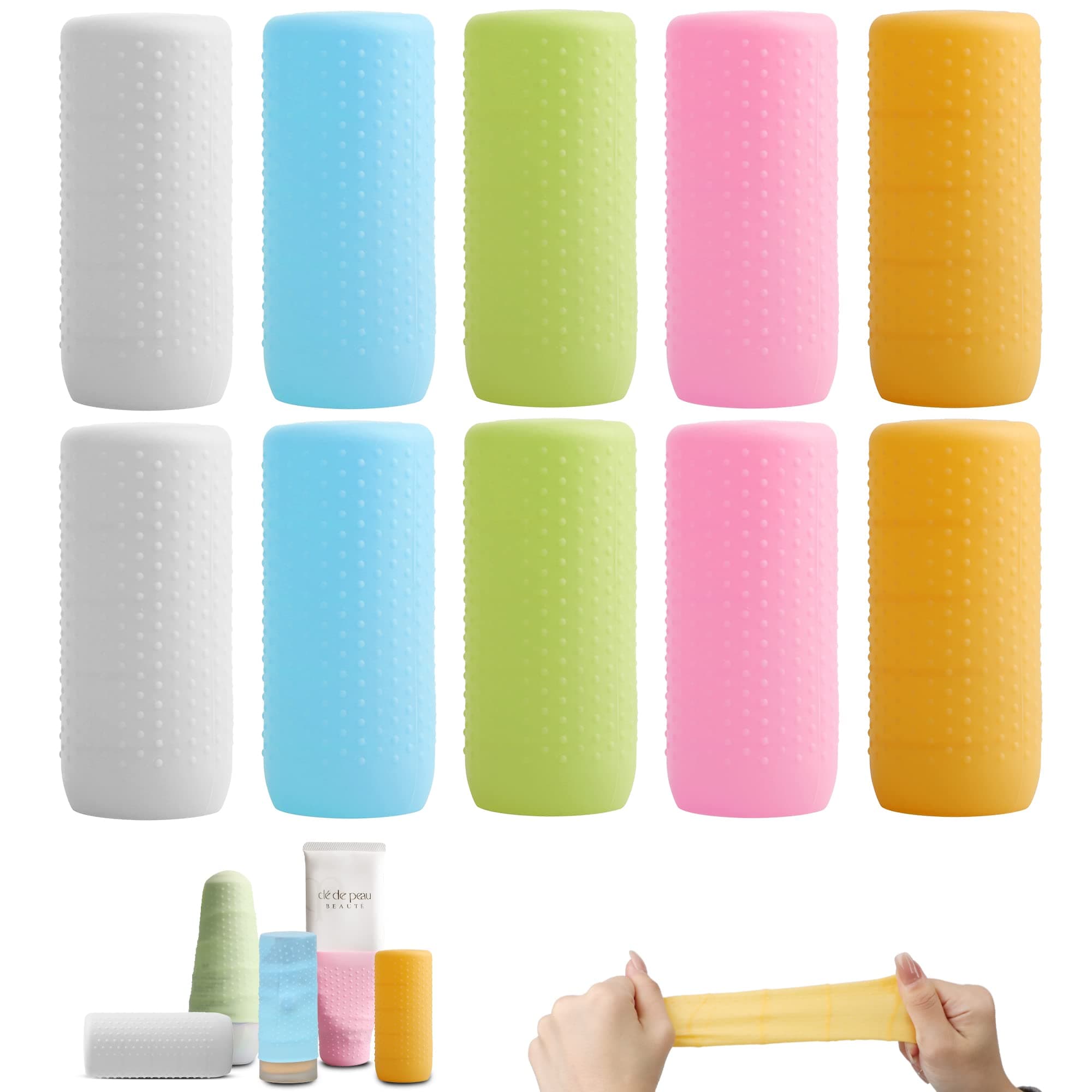 YUBIRD 10 PCS Silicone Bottle Sleeves for Travel Toiletries,Leak-Proof Covers,Cruise Essentials for Women and Men,Travel Must-Haves,Colorful Elastic Sleeves