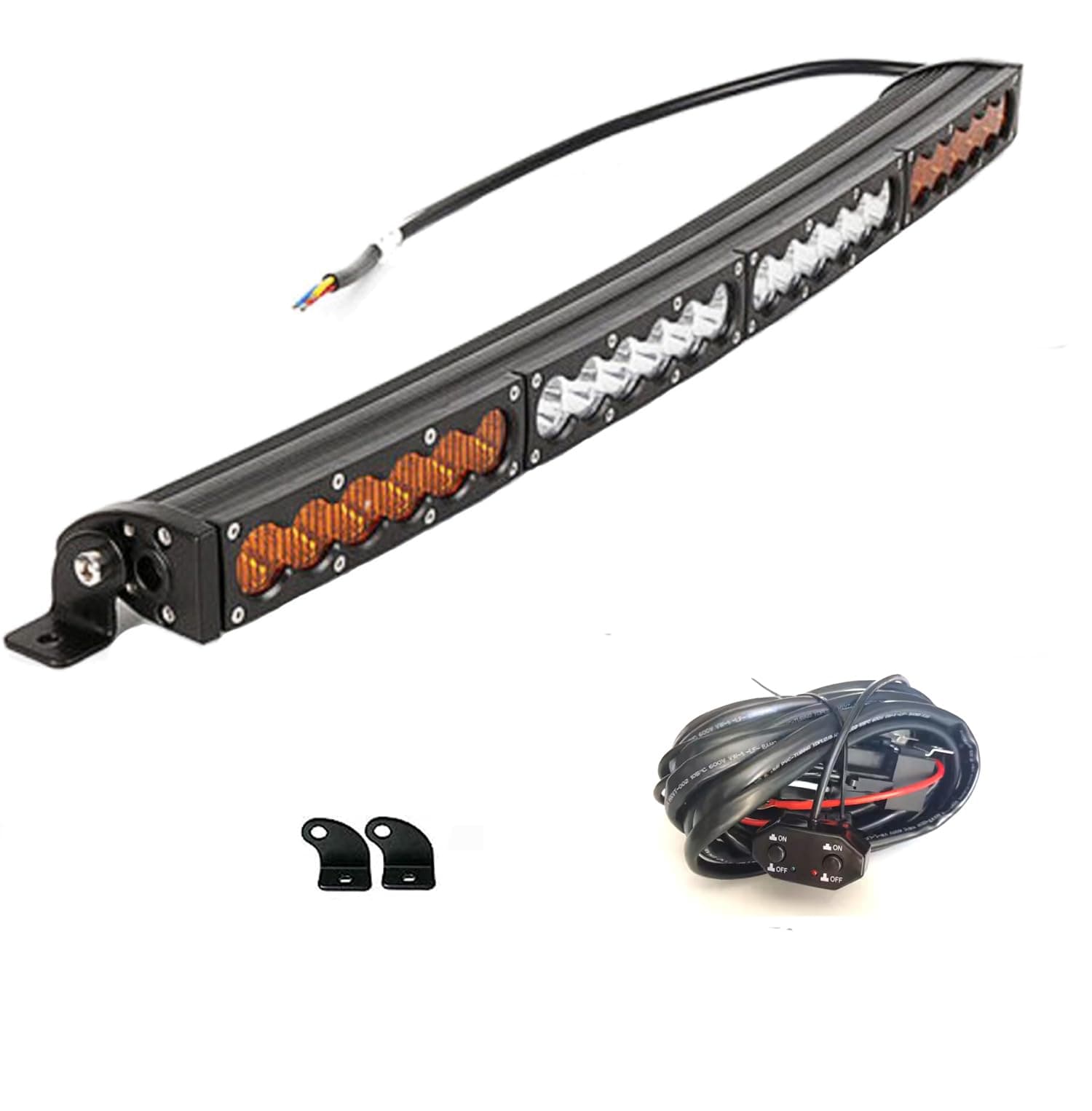 Dual Color Curved LED Light Bar 25in 120W White Amber Yellow Spot Flood Combo Work Diving Off Road Driving Fog Light for Boat Car SUV 4WD Pickup Truck