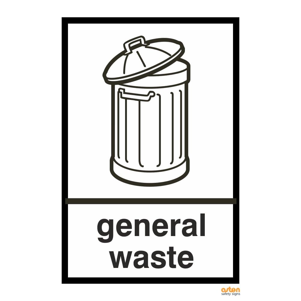 General Waste Recycling Bin Sign. 100mm x 150mm Self Adhesive Sticker. (1)