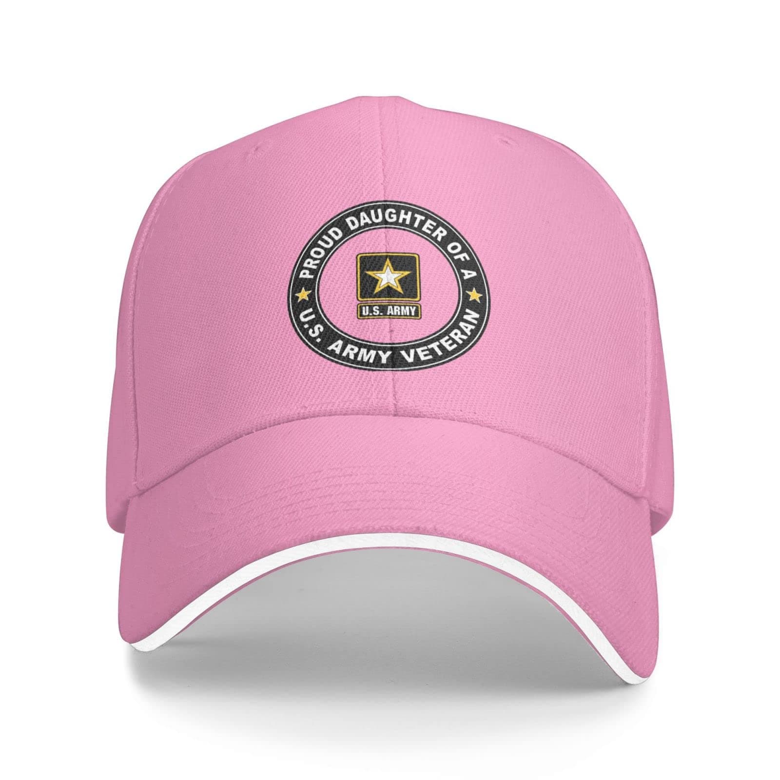 U.S. Army Veteran Proud Daughter Hat Adult Unisex Classic Adjustable Sandwich Baseball Caps Hats for Men Women Casual Casquette Hat Cap Trucker Sports Pink