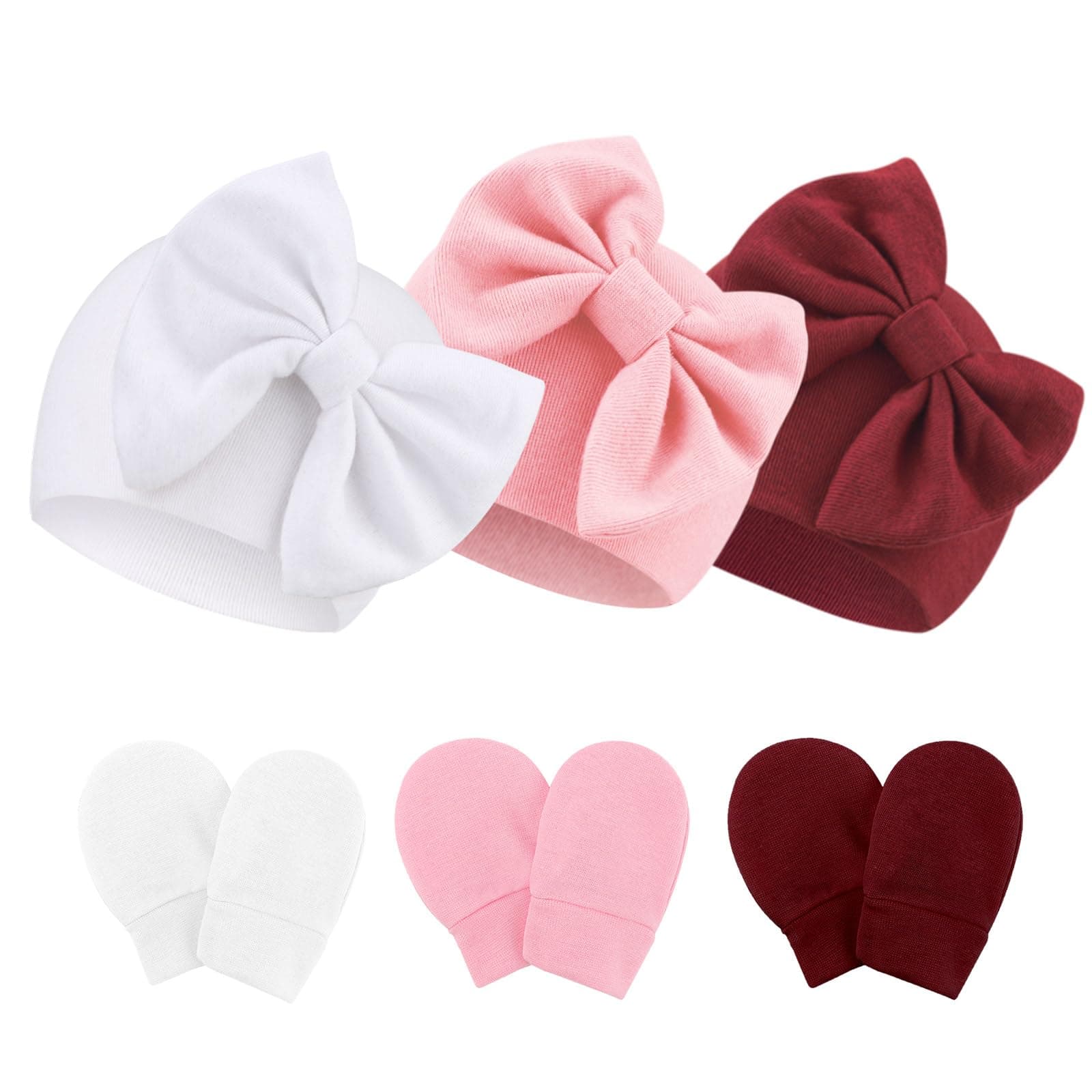 3 PCS Baby Girl Hats with Bow Newborn Hats for Baby Girls Infant Beanie Caps