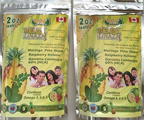 Delga Linaza Flaxseed 18 oz. w/Moringa,Piña,Nopal,Rasperry Keytone, & Garcinia Cambogia 2-PACK
