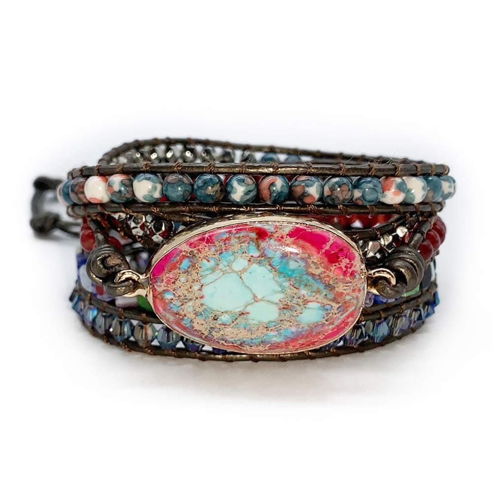 ZOSOJONAZOSOJONA Boho Handmade Natural Stone Wrap Bracelets Turquoises Crystal Beads Bracelet Jewelry