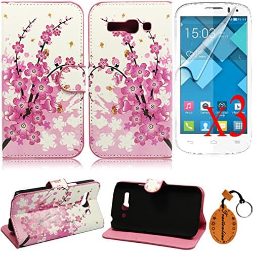 Traitonline 5in1 9#Colorful Pattern Series PU Leather Wallet Diamond Case Back Cover For Alcatel One Touch Pop C9 Protective Skin Shell Pouch With Credit Card Slots+3Screen protectors