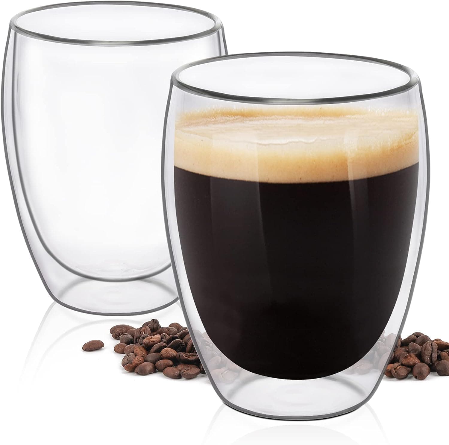 Double Walled Glass Coffee Mugs, 2 Pack 350ml Espresso Cups, Clear Cappuccino Mug Set