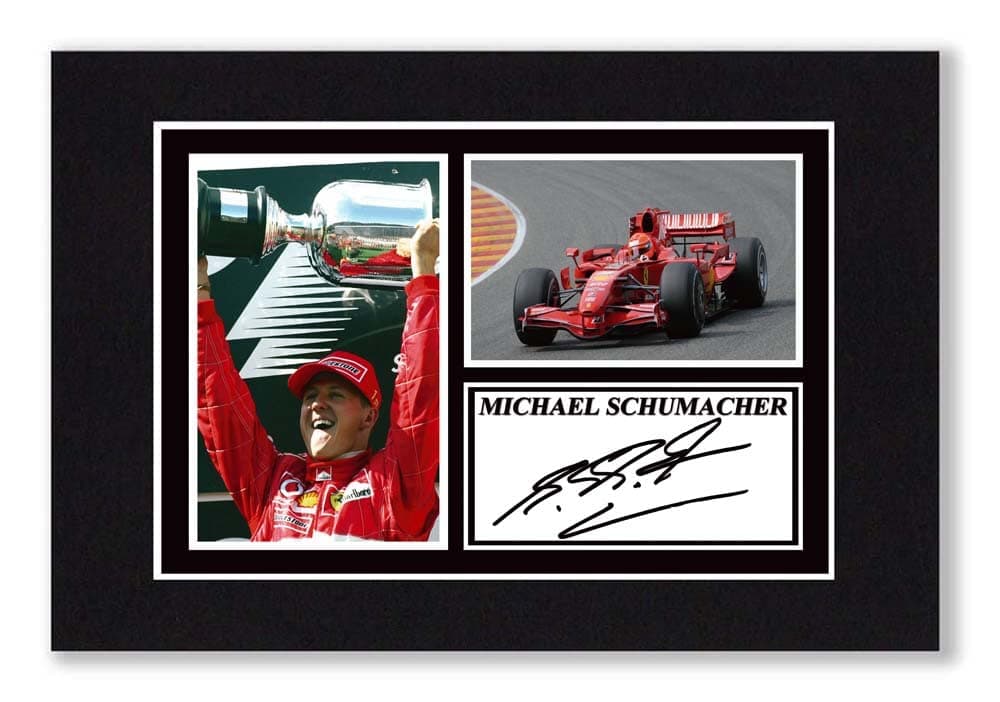 RJR PRINTS A4 Mounted Signed Michael Schumacher Photo Montage - With Pre Printed Autograph - Ready To Be Framed - F1 Motorsport Gift