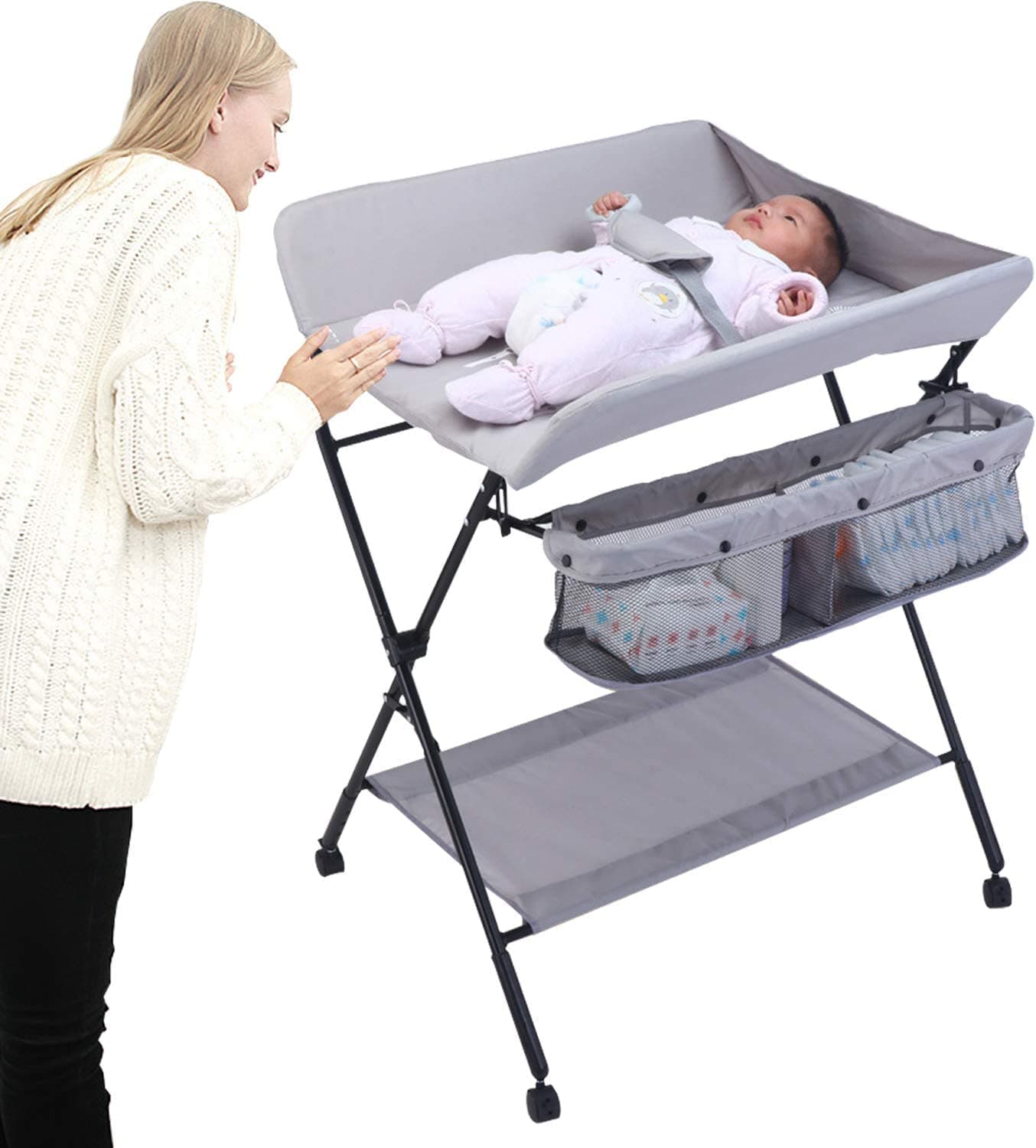 XIUWOO Multi-function Baby Nursing Table Collapsible Portable Baby Diaper Table Newborn Massage Bath Changing Clothes Table