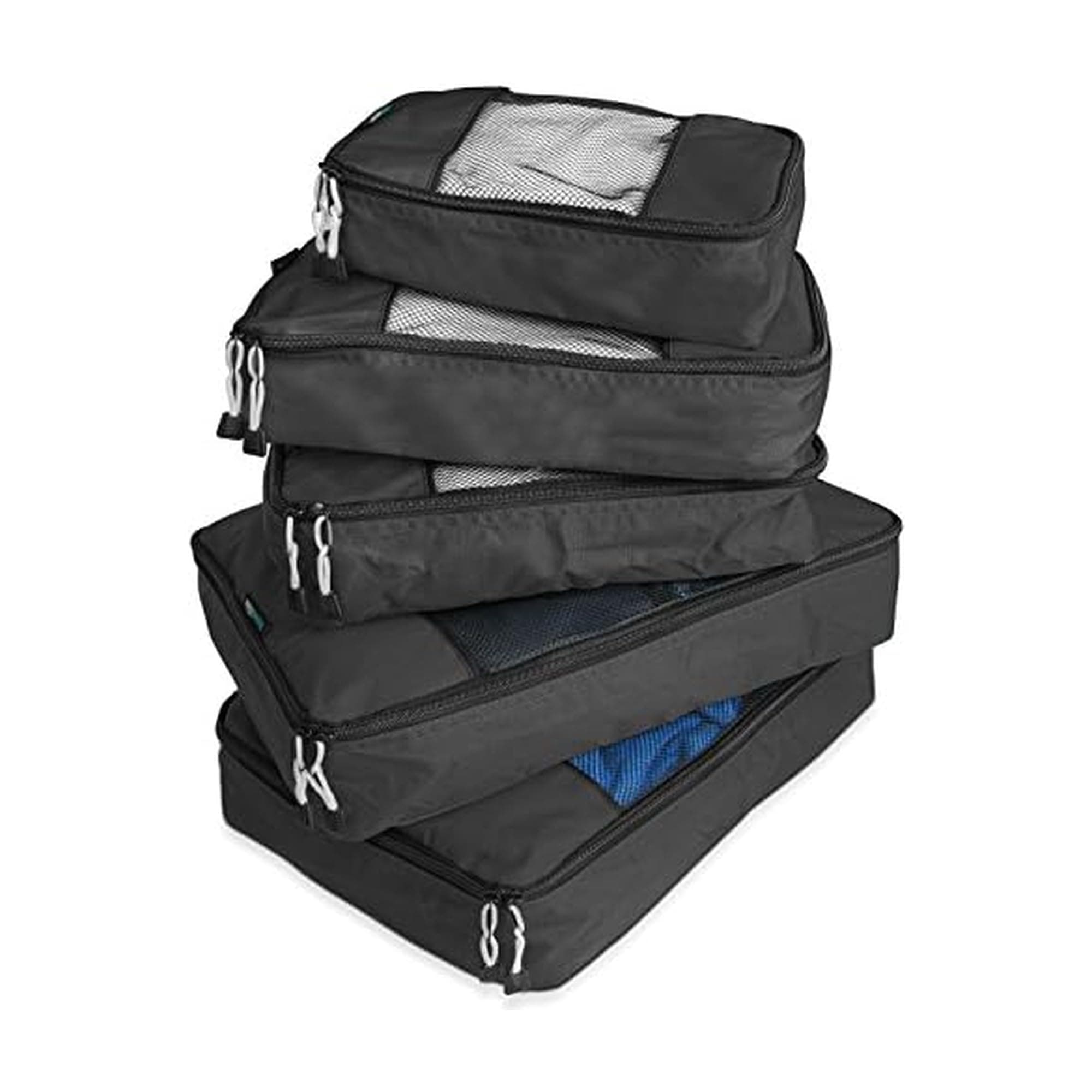 5 Piece Packing Cube Set, Durable Lightweight Luggage Organizer System with Small, Medium and Large Cubes for Travel, Weekender and Carry On Use, Black