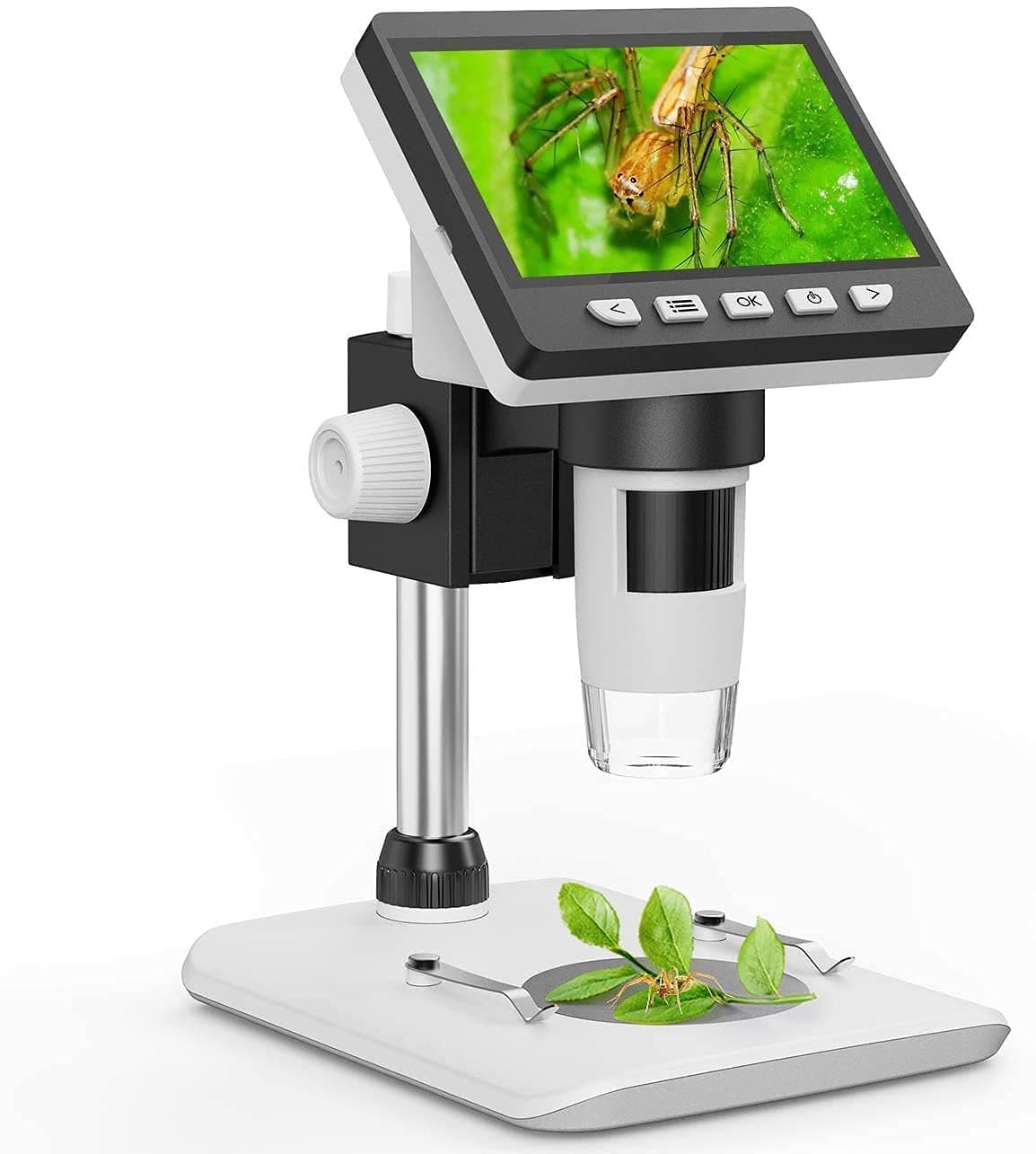 LCD Digital Microscope - 4.3 Inch 50X-1000X Magnification Zoom HD 2 Megapixels Compound With 2600 mAh Battery, 8 Adjustable LED Lights, Video Camera and 32G TF Card
