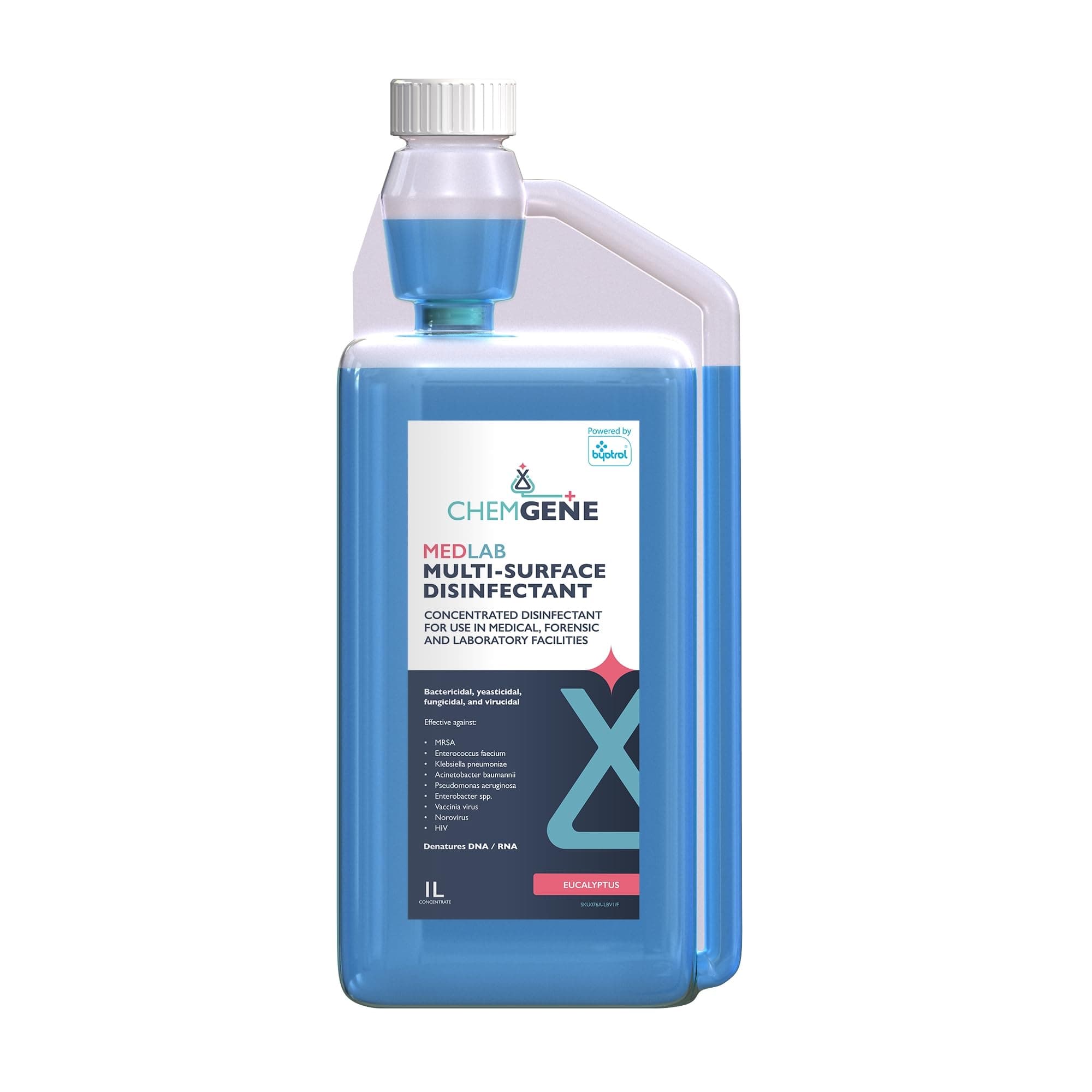 Chemgene MedLab Multi-Surface Disinfectant Concentrate | High Level Cleaning & Disinfection of Hard Surfaces | Eucalyptus | 1 Litre concentrate