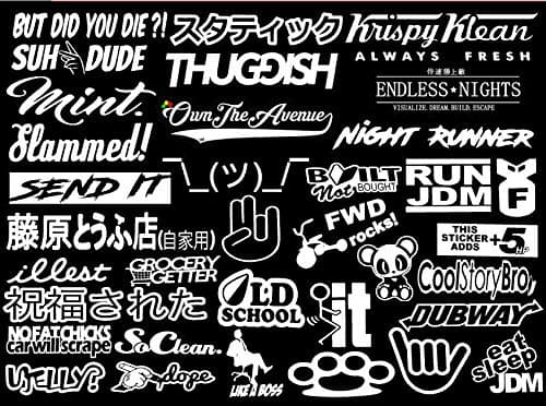 JDM 35 Car Sticker Decal Pack Window Stickers for JDM KDM Slammed Race Drift MTG