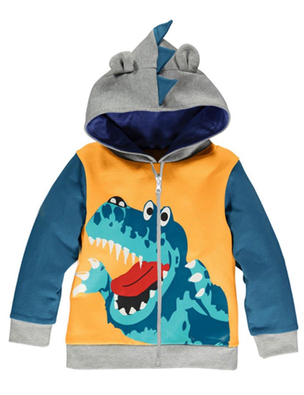 LitBudToddler Boys Hoodies Jacket Cartoon Dinosaur Zipper Packaway Spring Coat for Kids 1-7 Years