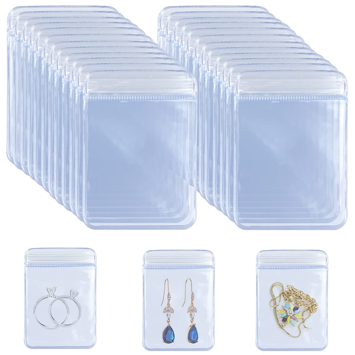 DOERDO 100 Pieces PVC Clear Jewelry Anti Oxidation Zipper Bag Antitarnish Plastic Bags for Packaging Jewelry Earrings Rings Cellophane Wrap, 5 x 7cm, 2 x 2.7 inch