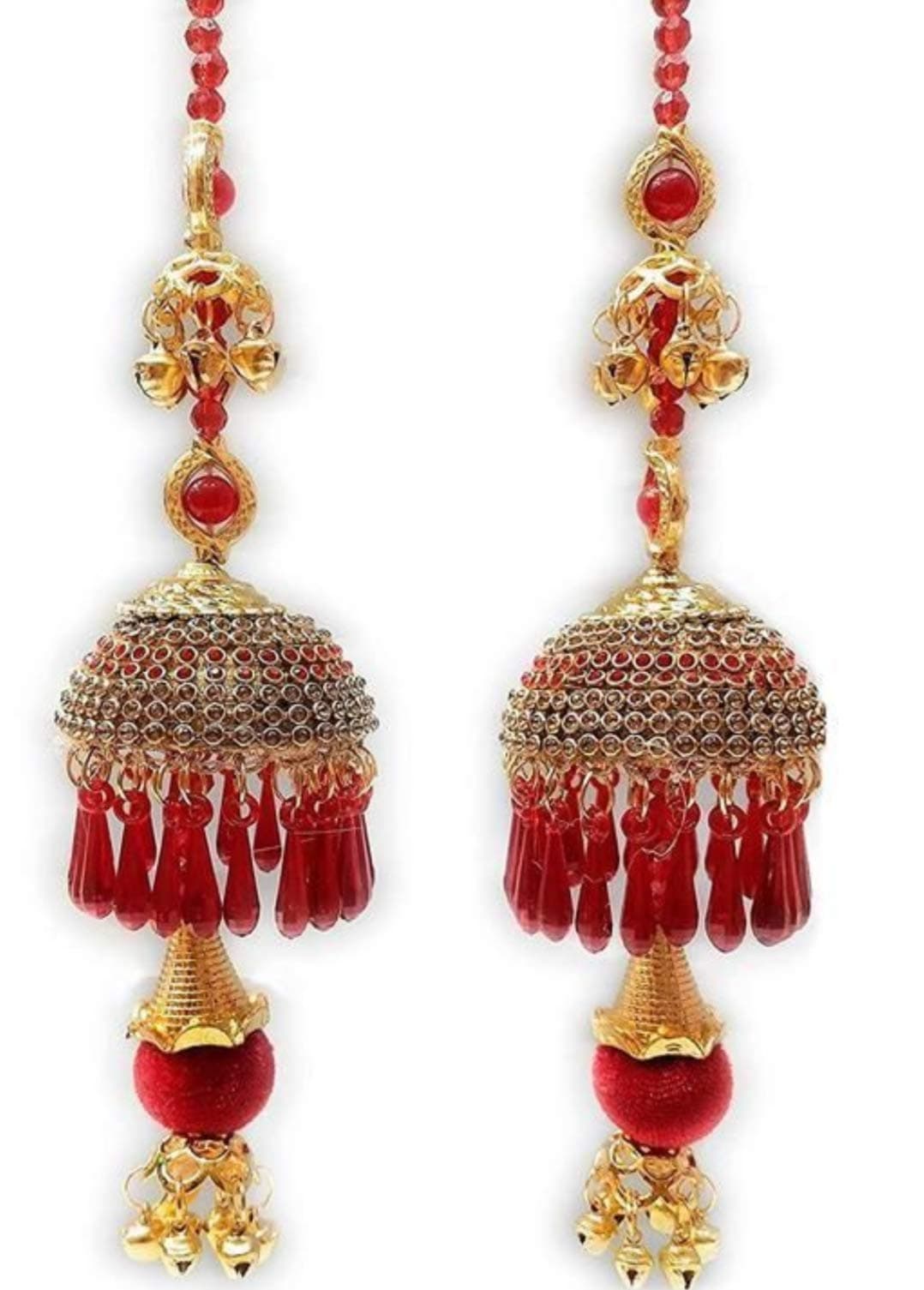 Zeeba Women's Golden Bridal Marriage Designer Kalire (Red)