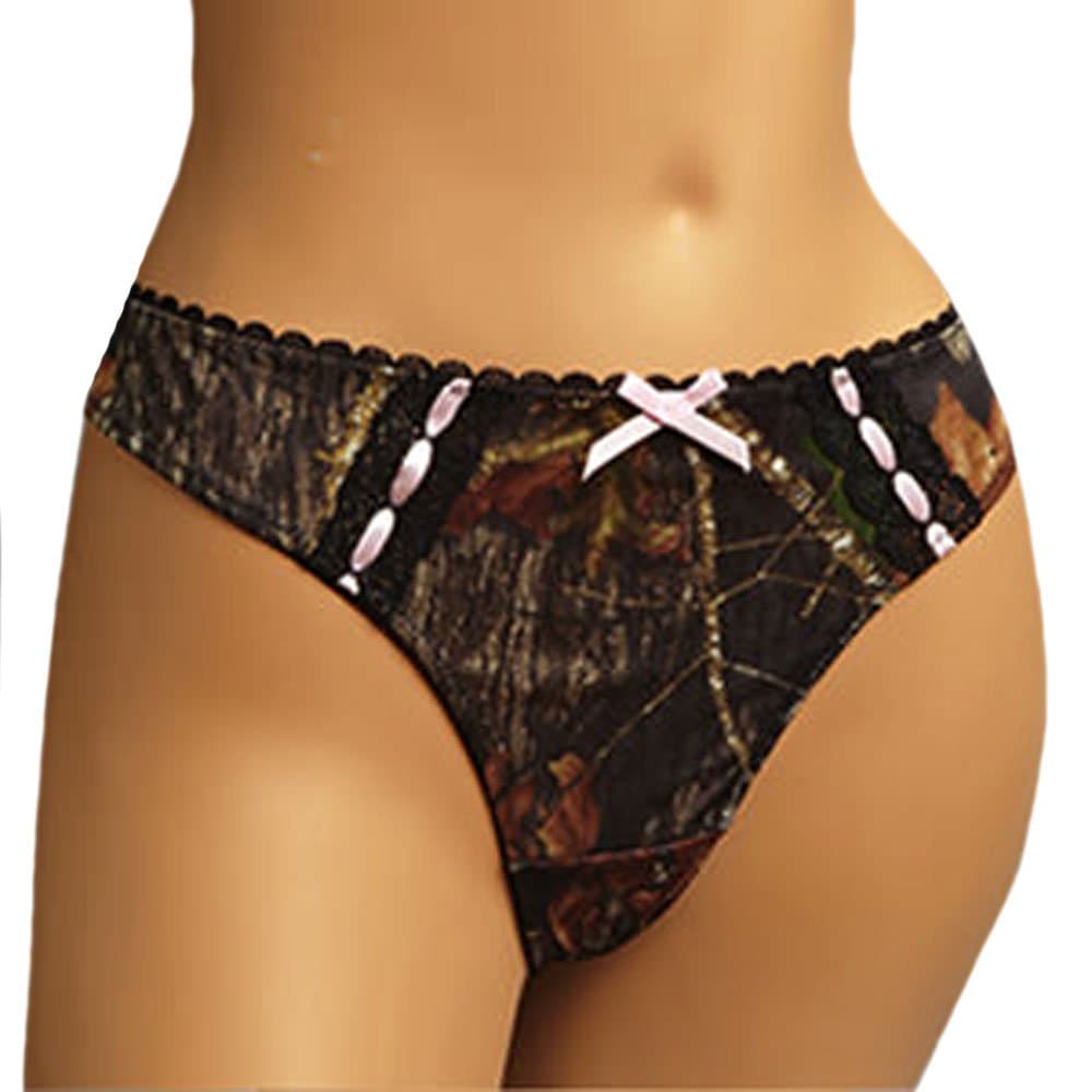 Weber Camo Leather Goods Break-Up Thong Pantie with Pink Bow
