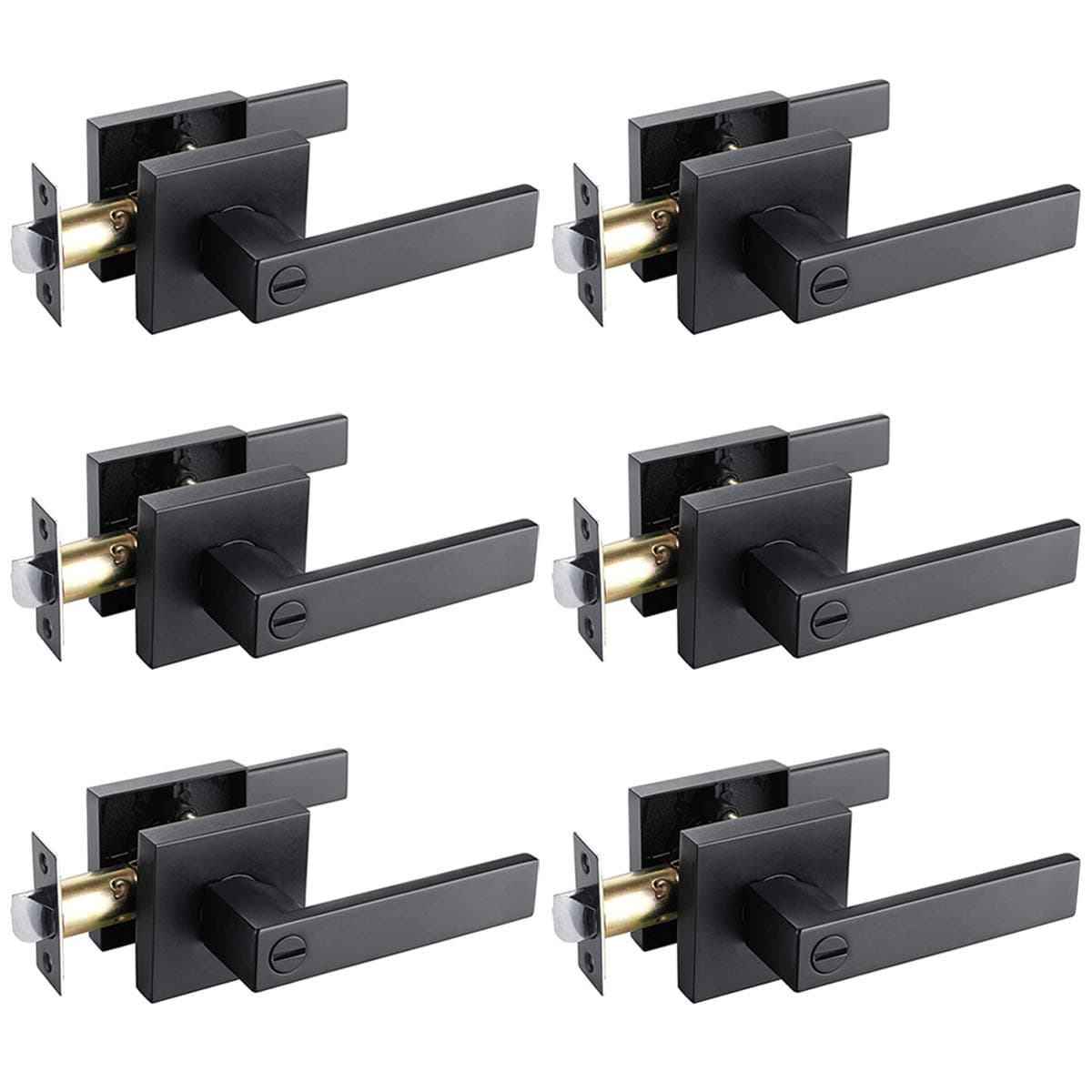 home improvement direct 6 Pack Matte Black Door Handles Privacy Door Lever, Keyless Door Handle with Lock, Heavy Duty Square Lock Set for Bedroom, Bathroom, Reversible for Right/Left Handed Doors