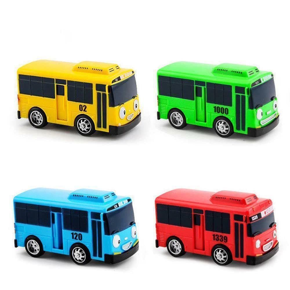 AUMIN 4 Pcs Little Bus TAYO Toy,Little Bus TAYO Car Toy Set,Pull Back Mini Cars for Friend Mini (Tayo Rogi Gani Rani)