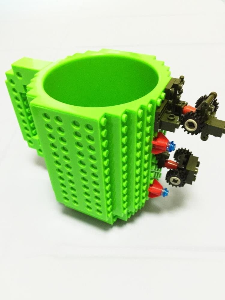 DIY Creative Puzzle Building Brick Mug Build On Blocks Coffee Tea Cup Gift *UK Stock* (Green)