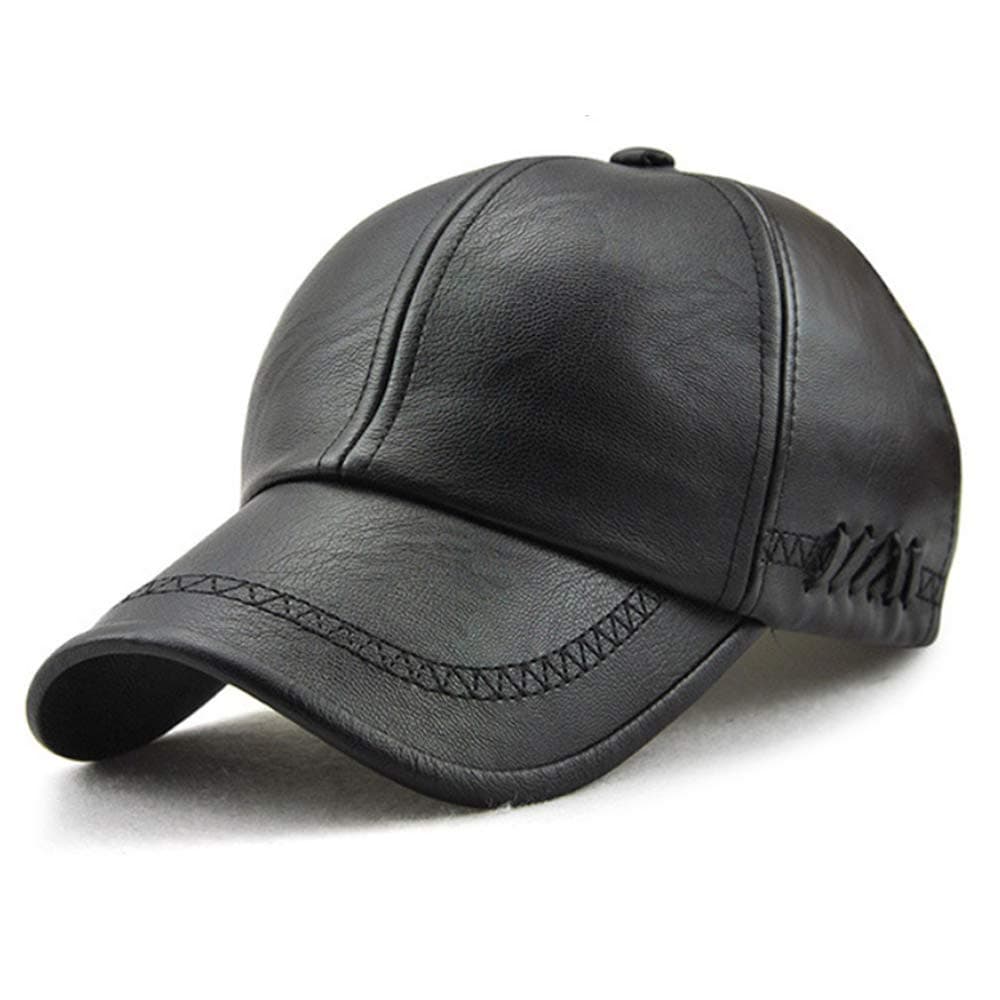Plain Baseball Cap, Men Adjustable Structured PU Classic Baseball Cap Hat，Winter for Elderly Father