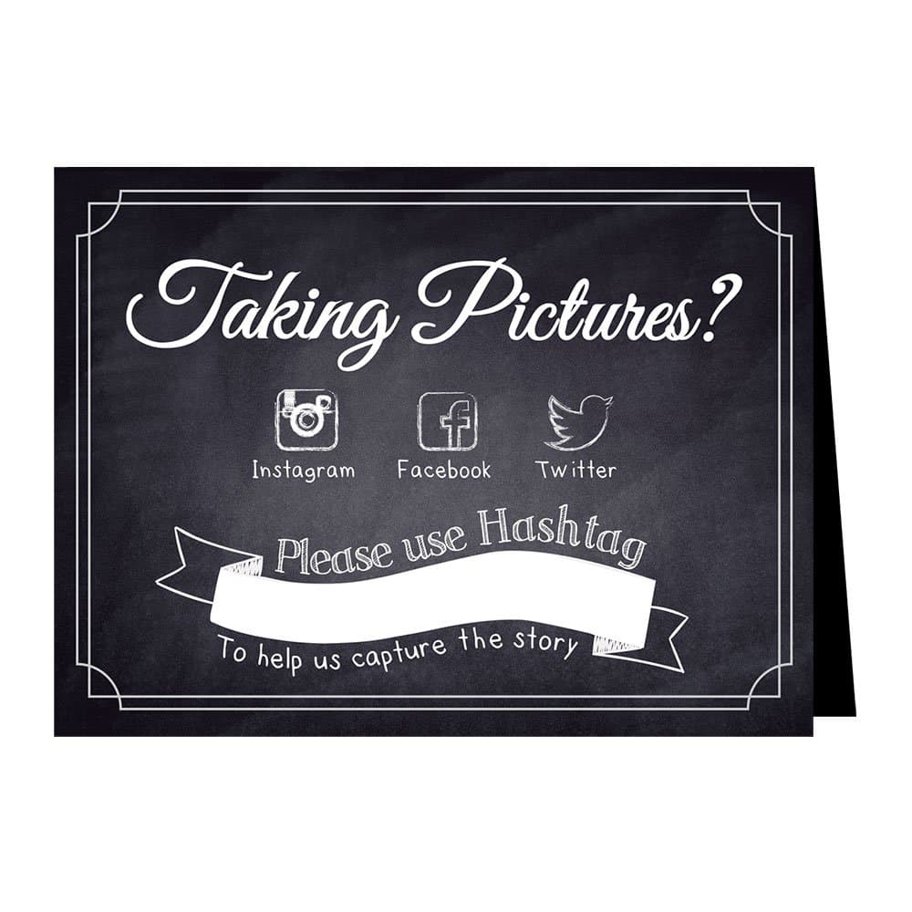Hashtag Social Media Table Card Signs for Weddings and Parties - Chalkboard Style - 10 Pack