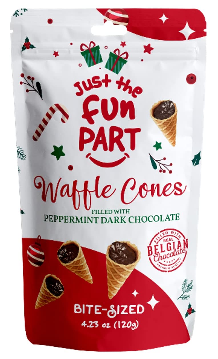 Just The Fun Part, Bite-Size Crispy Mini Waffle Cones, Filled with Premium Belgian Chocolate, Great for Snacks, Dessert, Grab & Go - Kosher, Peppermint Dark Chocolate (Pack of 1)