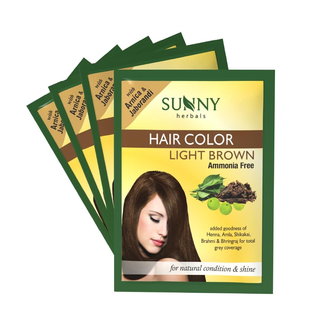Sunny Herbals Light Brown Hair Color | Rich & Natural Light Brown Shade | No Ammonia | Long-Lasting Color | Covers Grey Effectively | With Henna, Amla & Bhringraj | Soft & Shiny Hair | Unisex, Pack of 4