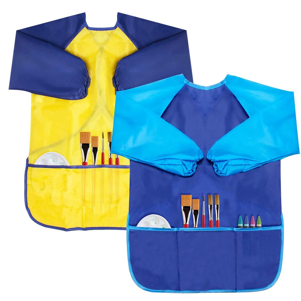 Kids Art Smocks 2 Pack Painting Smock with Long Sleeve and 3 Pockets for Age 3-8