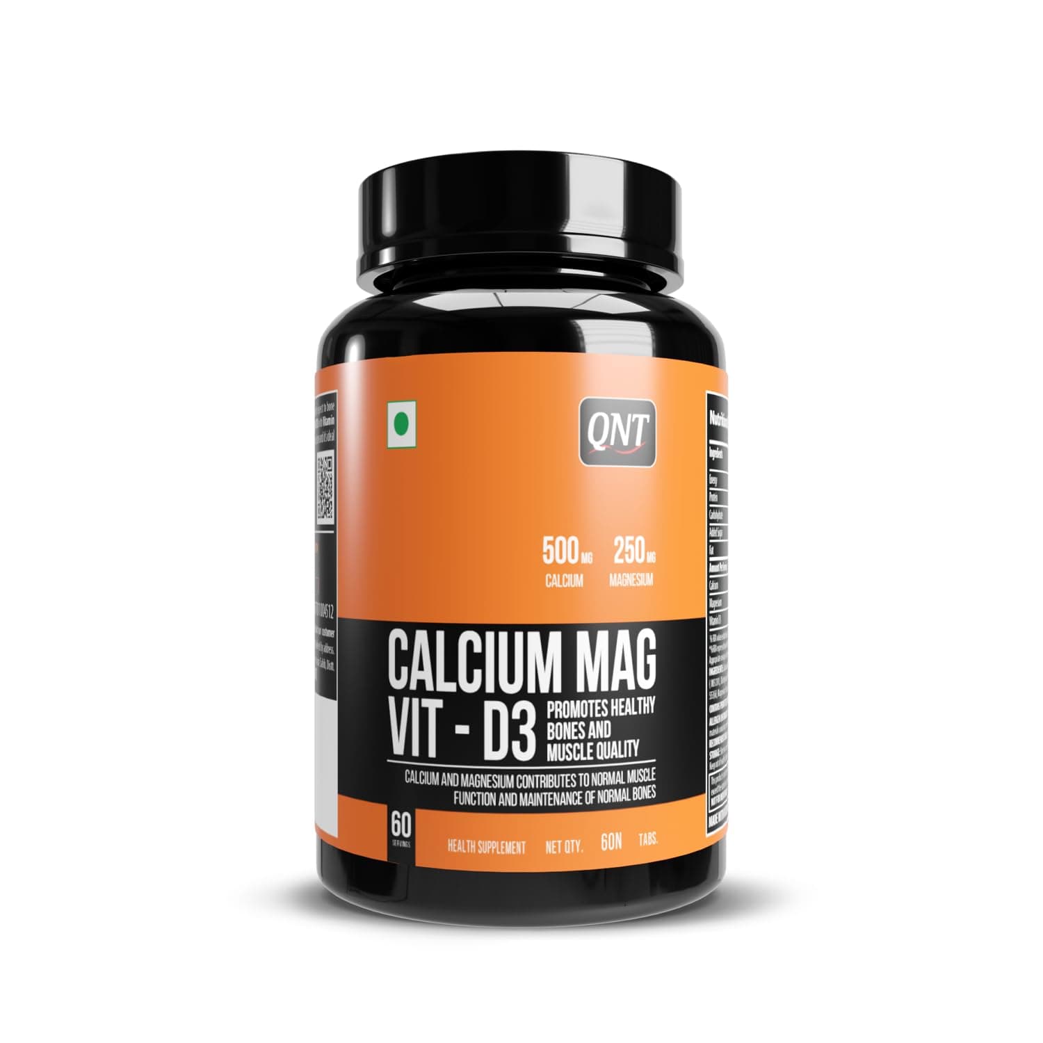 QNT Calcium Magnesium D3 | 500 mg Calcium, 250 mg Magnesium & 400 IU Vitamin D3 | Bone Strength, Muscle Health & Nerve Support | 60 Tablets