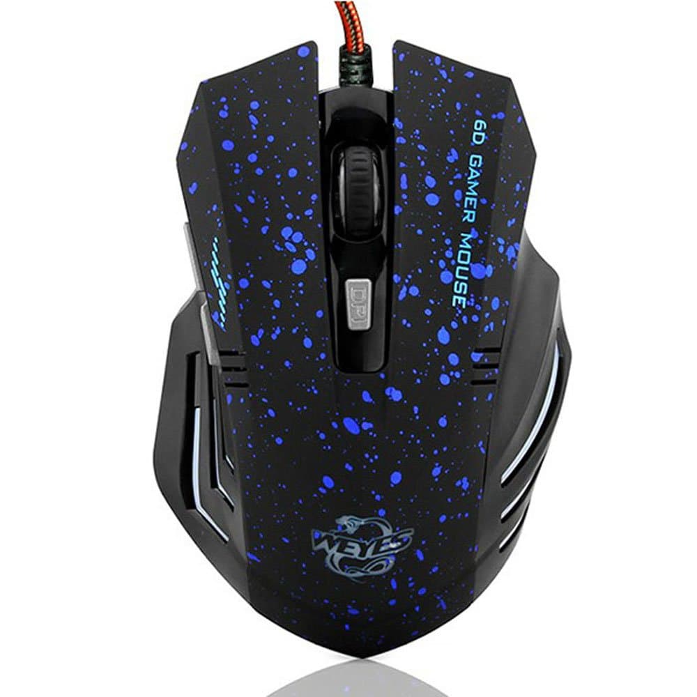 6 Buttons 2000 DPI Wired Gaming Mouse LED Optical Game Mice for PC Laptop - Blue Dotted
