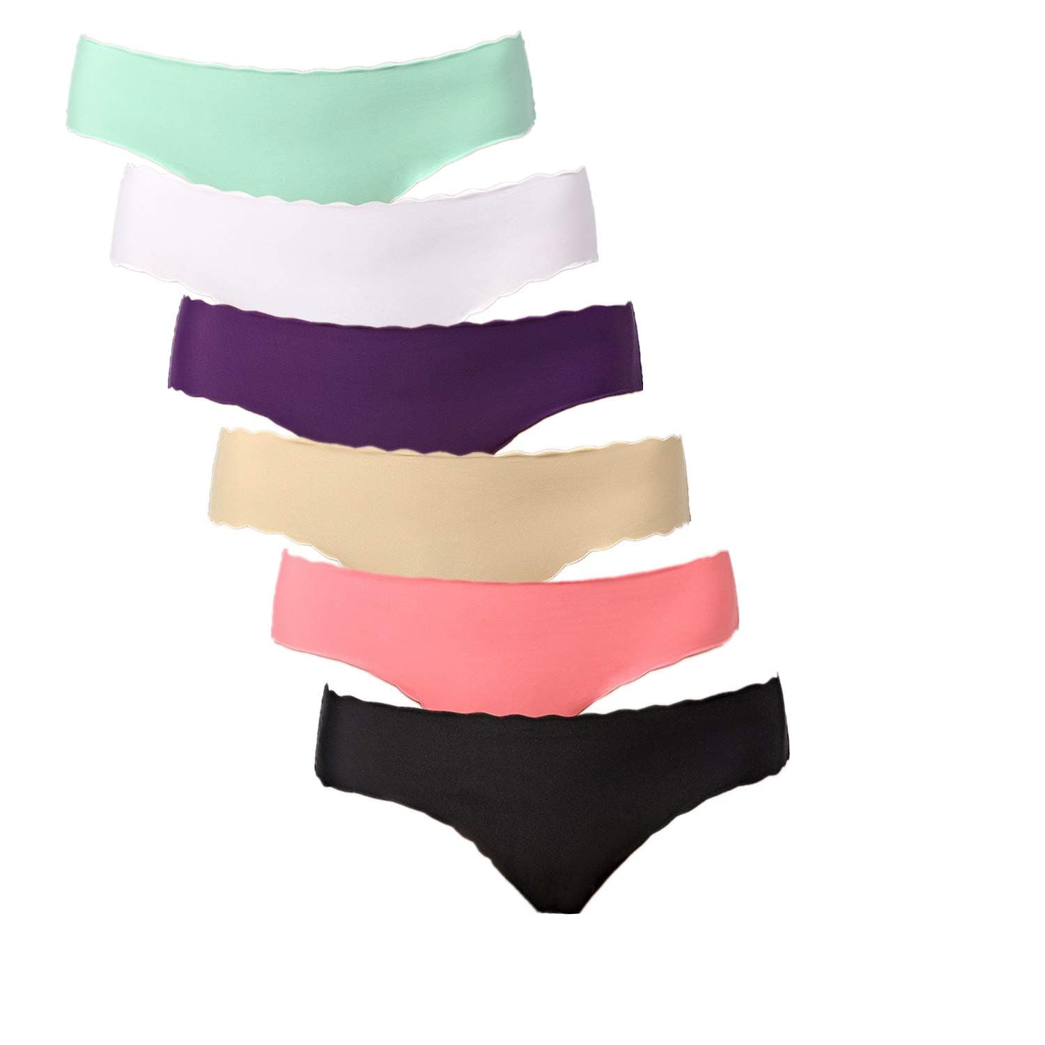 EMBEK Underwear Women Seamless Invisible Thong Panties Breathable Lace Nylon Spandex 6 Pack (Medium, Silk)