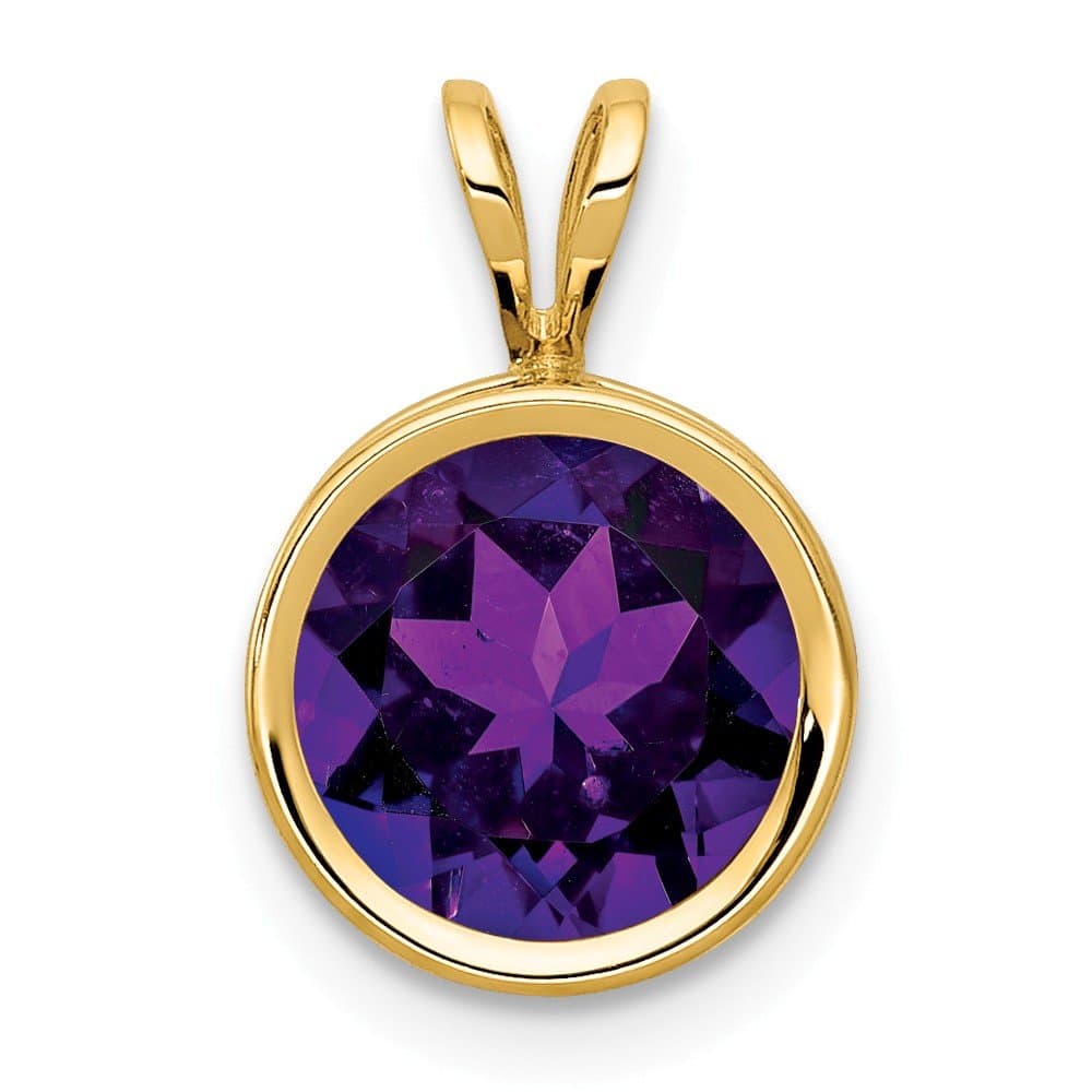 14k Yellow Gold 8mm Purple Amethyst Bezel Pendant Charm Necklace Gemstone Birthstone February Fine Jewelry For Women Gifts For Her
