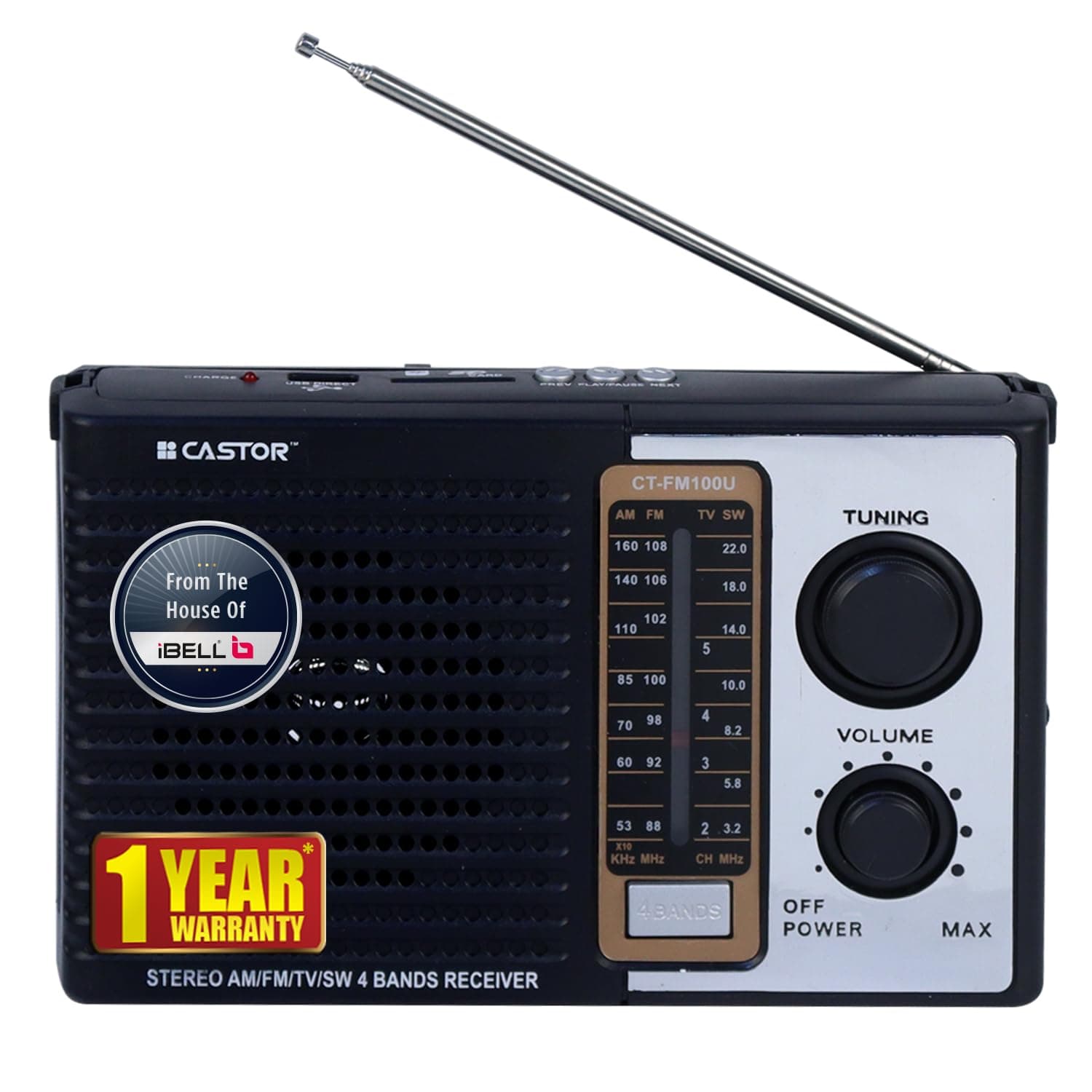 - iBELL CTFM100U Portable FM Radio, with USB, SD Card, MP3 Player & Dynamic Speaker 4 Band (Black)