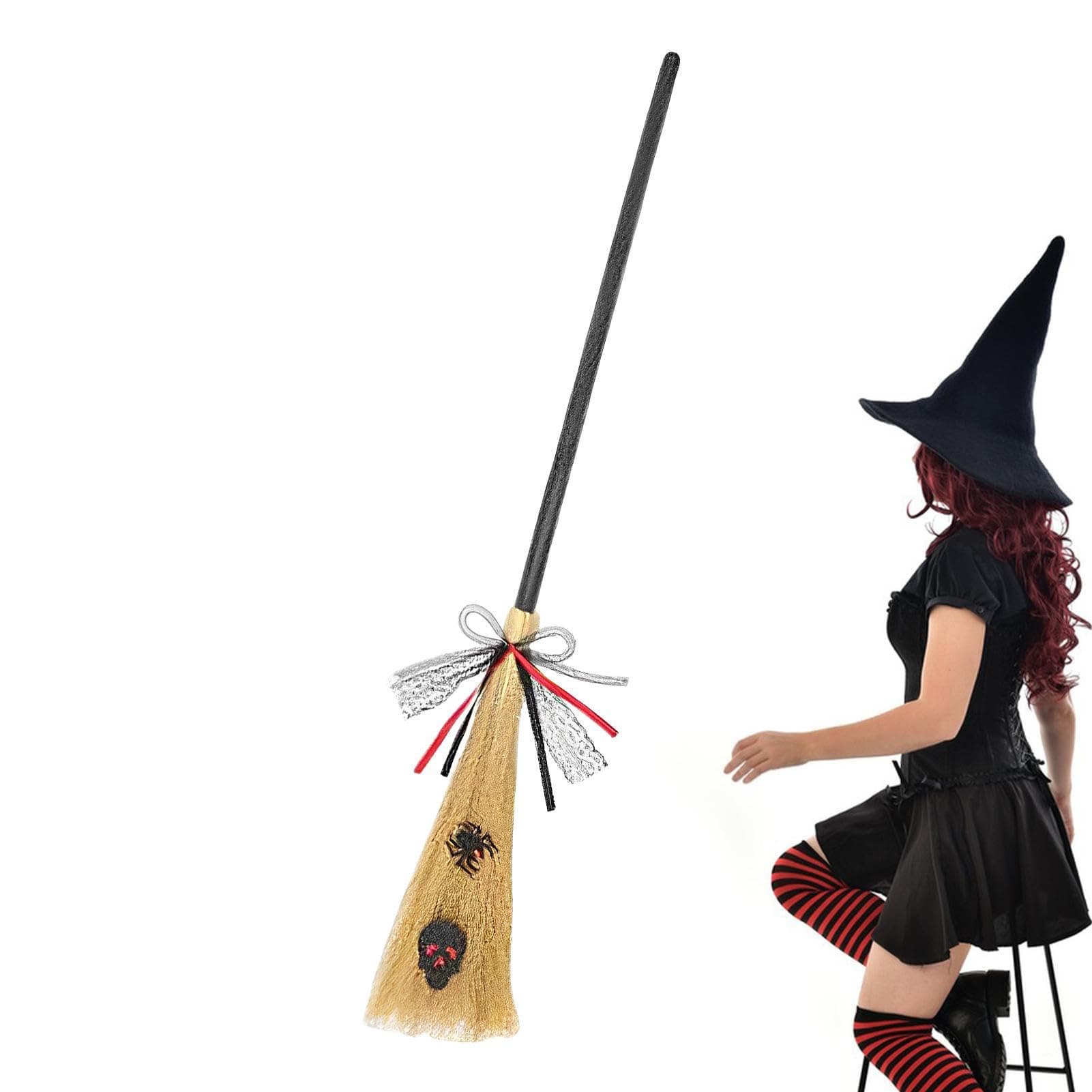 Witch Broomstick Adult - Spooky Halloween Witch Broomstick With Detachable Handle | Realistic Wizard Flying Broom Stick,Cosplay Witch Broomstick Kid Adult Broom Props Party Supplies For Halloween