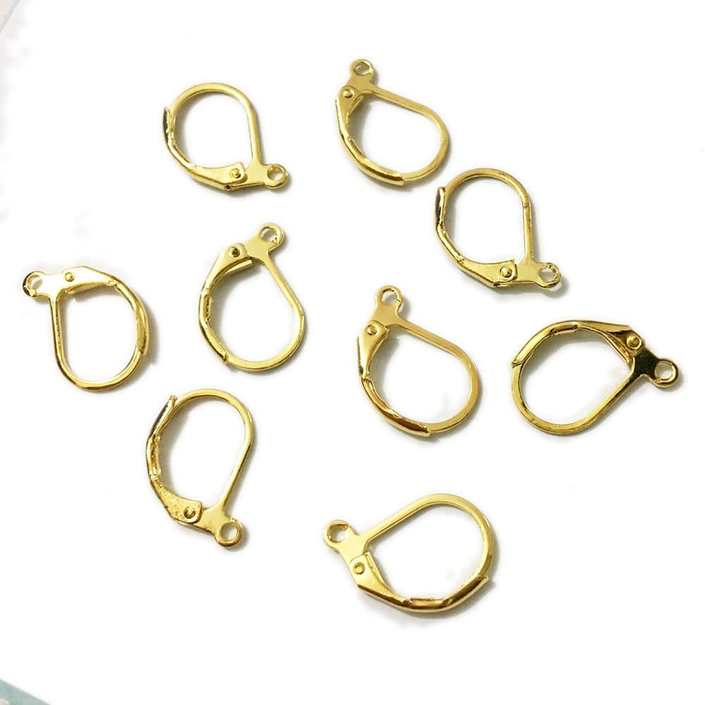 she zhi teng 100PCS French Earring Hook Ear Wire Lever Back Open Loop DIY Jewelry Findings (Gold Plated)