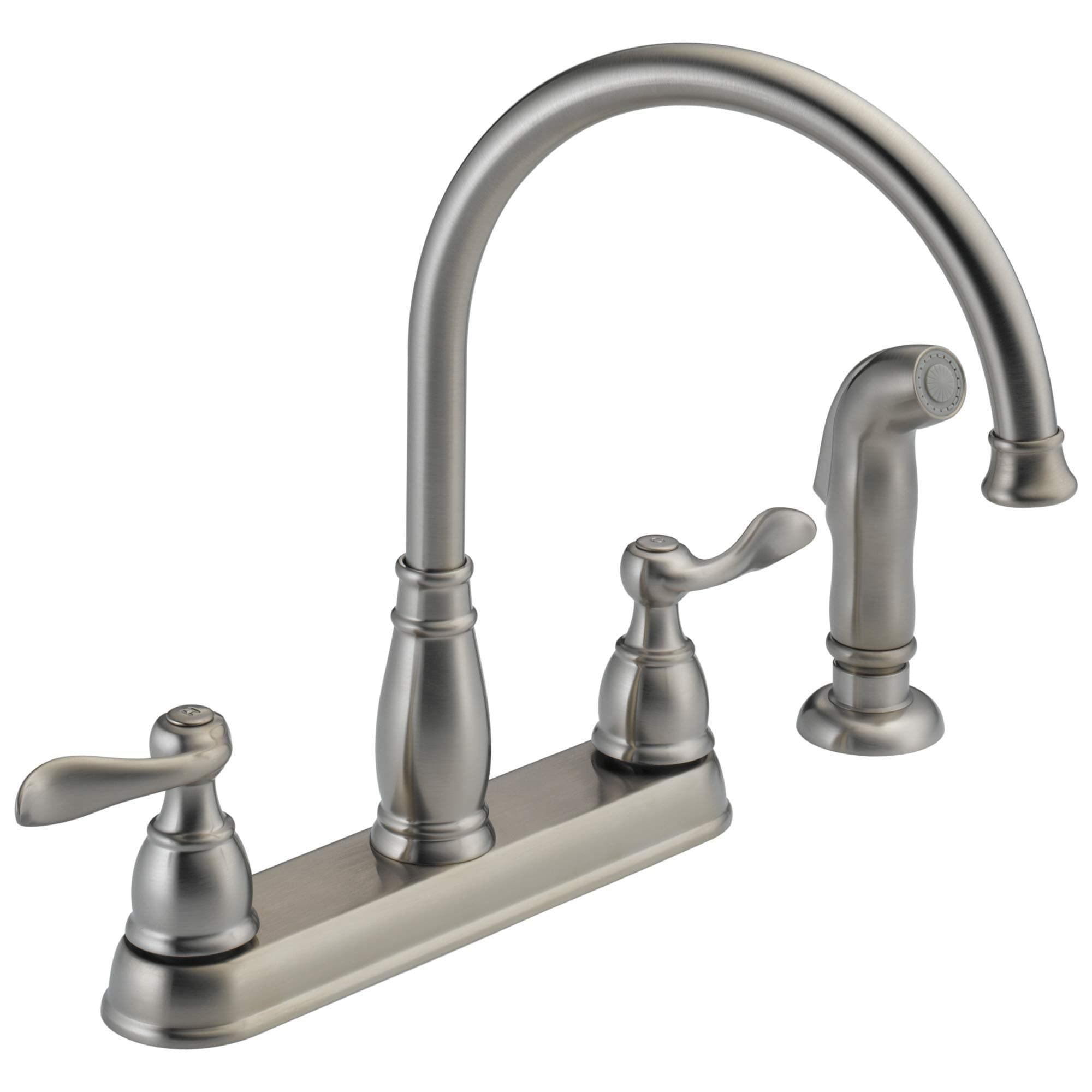 Delta Windemere Brushed Nickel Kitchen Faucet with Side Sprayer, Traditional 4 Hole Kitchen Sink Faucet, Two-Handle, Stainless 21996LF-SS