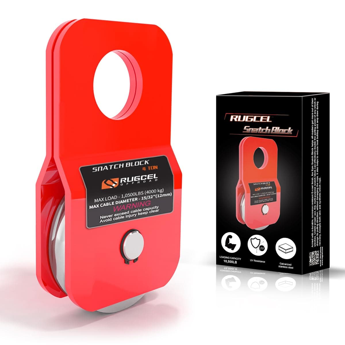 RUGCEL WINCH 4.8T Heavy Duty Recovery Winch Snatch Block,10500lb Capacity (red),Towing Pulley System for Synthetic Rope or Steel Cable