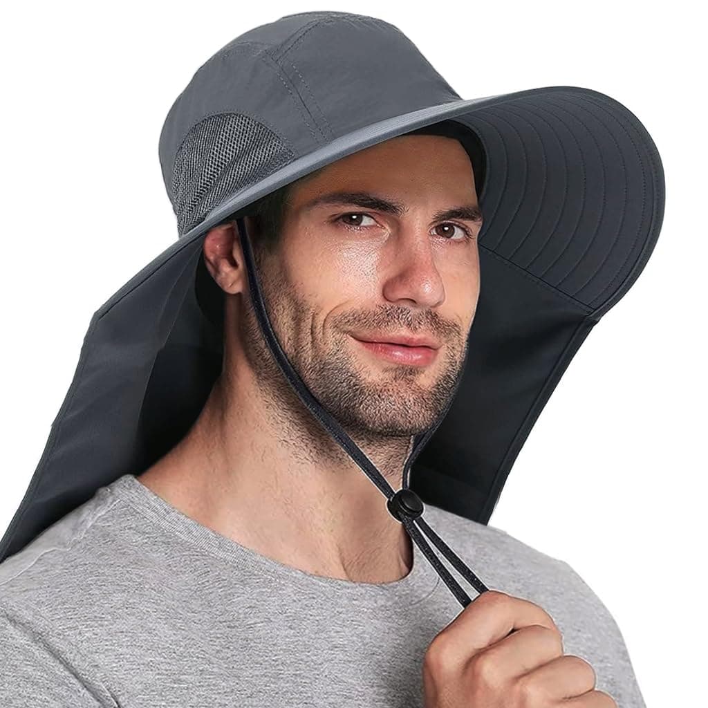 - Unisex Universal Sun Hat - Wide Brimmed Uv Protection Hat with Neck Flap & Adjustable Windproof Chin Strap, Breathable Polyester Material -Fits 22"-24" Heads