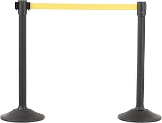 US Weight Black Plastic Stanchion for Crowd Control with 6.5' Retractable Yellow Barrier Belt with Tool-Free Assembly and Universal Belt Ends that Fit Most Brands - Pack of 2 - Made in the USA
